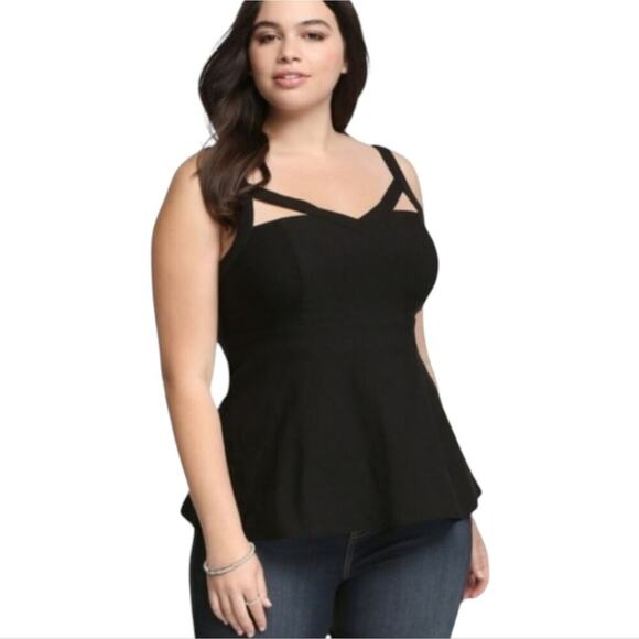 TORRID Black Cutout Peplum Babydoll Stretch Blouse Plus Size 4‎ 4X New! - Picture 1 of 10